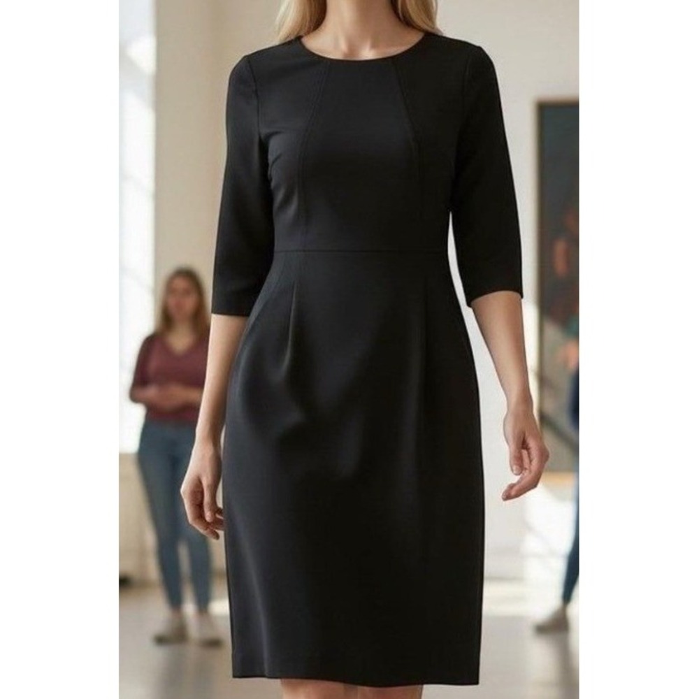 MM.LaFleur Etsuko Dress Black 3/4 Sleeve Sheath Ponte Knit Size +1 (14/16)